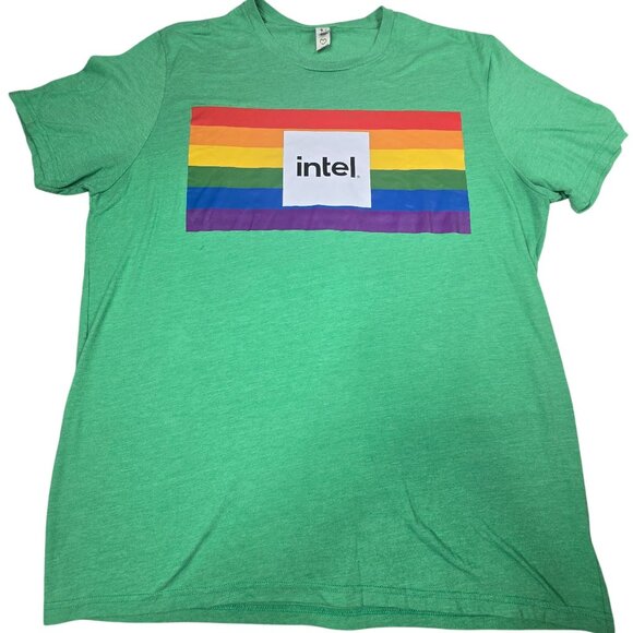 Intel Pride Rainbow T-Shirt Green 2XL Allmade 100% Cotton Short Sleeve Unisex - Picture 2 of 7